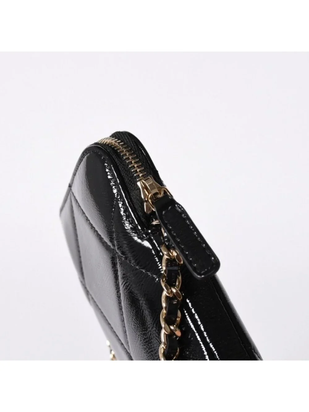 Chanel Chain Shoulder Shiny Patent Leather Quilted CC Logo Phone Case